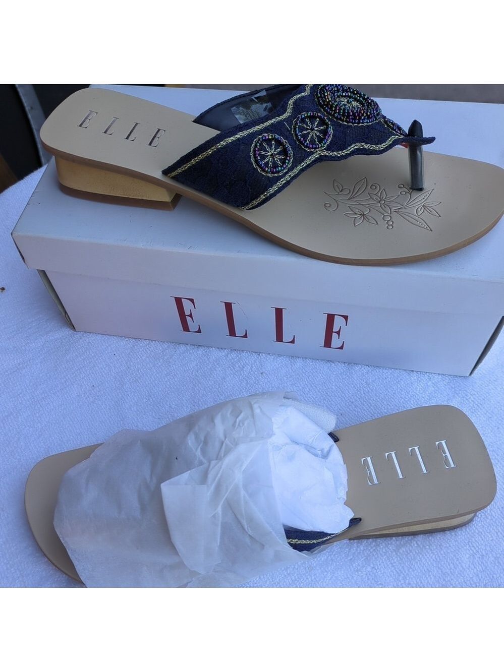 Elle Blue Beaded Boho Sandals US Size 10